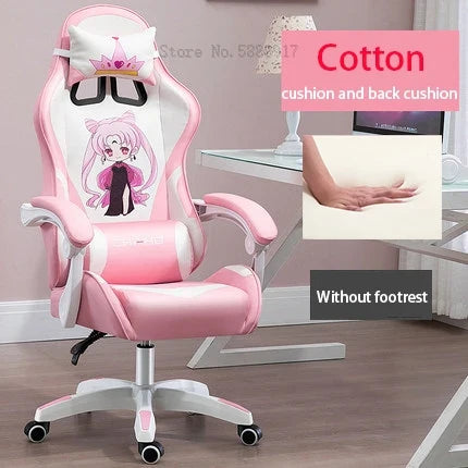 WCG Cute Girl Pink Computer Chair Home Office Furniture Sofa Chair Cartoon Anime Bedroom Lift Rotary Reclining Game Chair