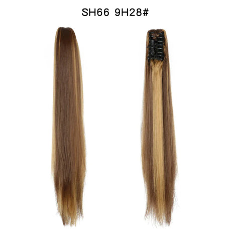 Budabuda 24Inch Long Straight Ponytail Hair Extensions For Women Synthetic Claw On Ponytail Hairpiece Black Blonde Brown