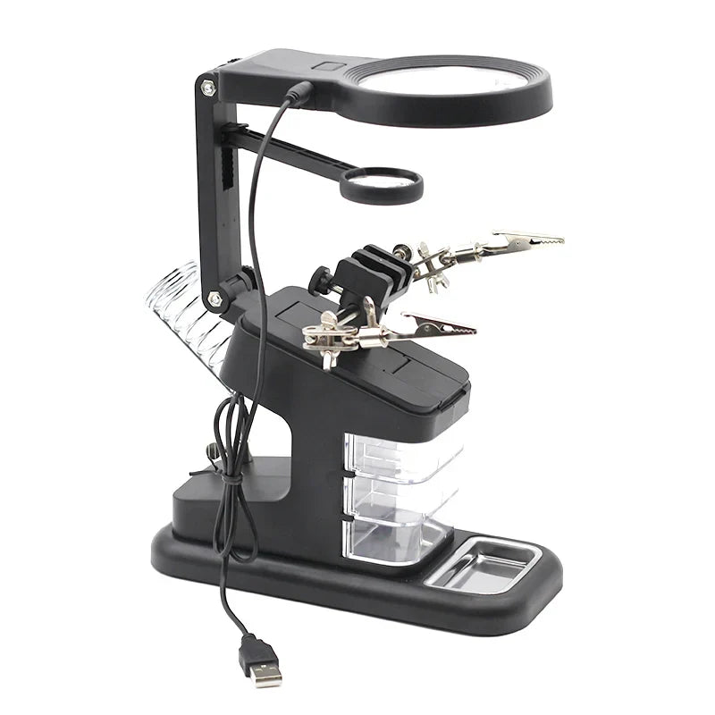 Welding Magnifying Glass LED Light  Auxiliary Clip loupe  Magnifier 3 In1 Hand Soldering Solder Iron Stand Holder Station