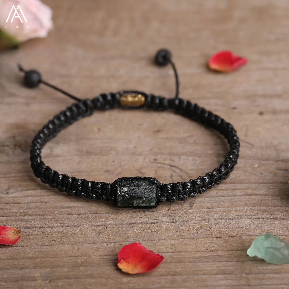 Natural Black Tourmaline Single Beads Woven Adjustable Bracelet Boho Women 6mm Black Lava Stone Beads Mala Bracelet N0383AMC