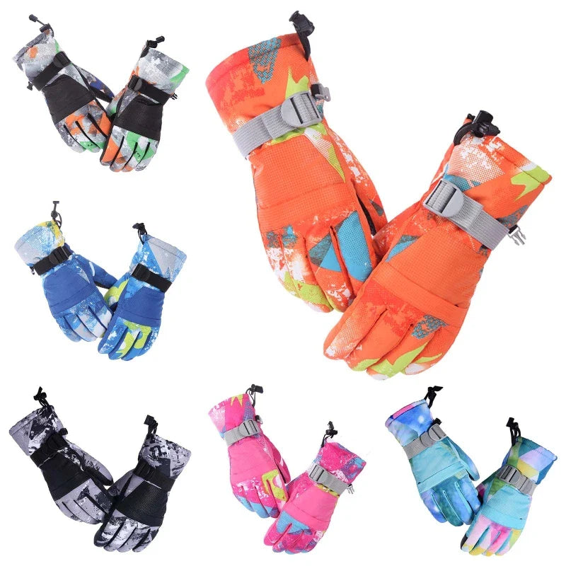 Kids Children Winter Warm Snowboard Touch Screen Ski Gloves Full Finger Mittens P0RA