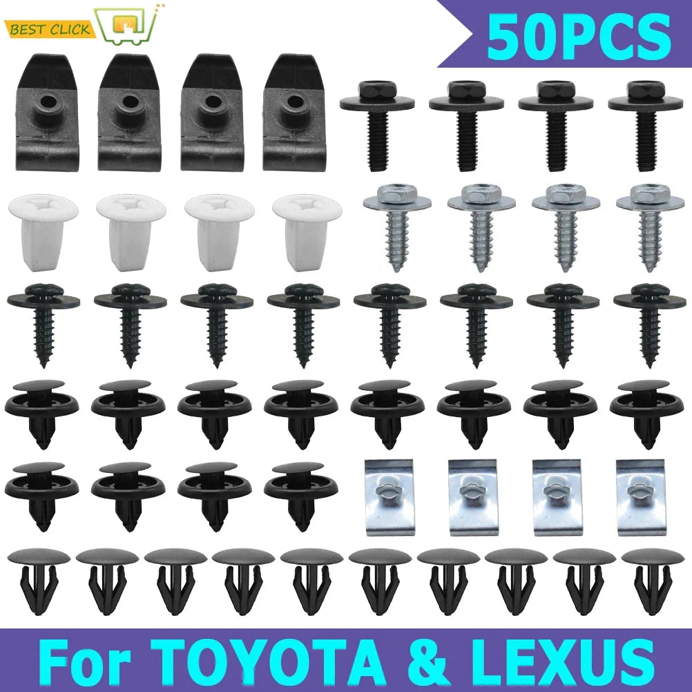 50pcs Car Engine Under Body Cover Clips For Toyota Lexus Bumper Fender Trim Mudguard Splash Shield Screws Rivet Auto Fitting Kit