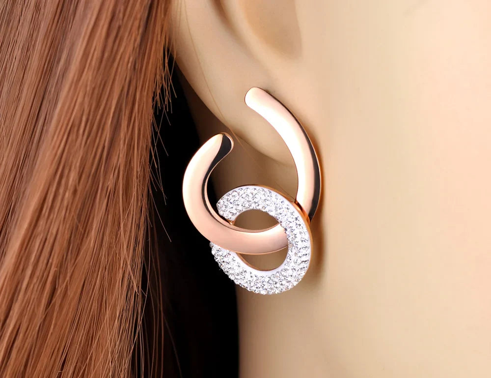 Lokaer Original Design Titanium Stainless Steel Geometric Circle Earrings For Women Trendy CZ Crystal Party Earrings E21004