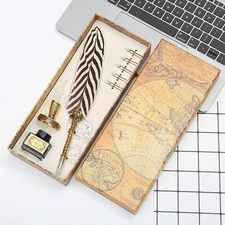 New and unique! Natural peacock feather dip pen set writing ink luxury box customizable LOGO Christmas gift