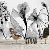 Modern Hand Painted Black And White Dandelion Flowers Mural Wallpaper 3D Abstract Art Wall Painting Living Room Papel De Parede