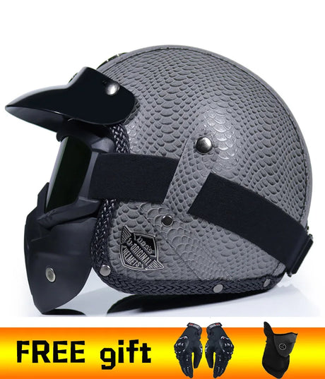 2020 New PU Leather retro Helmets 3/4 Motorcycle Chopper Bike helmet open face vintage motorcycle helmet