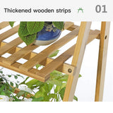 3-Tier Hanging Plant Stand Storage Shelf Folding Flower Pot Organizer Display Storage Rack Adjustable Hanger Rod Bamboo Patio