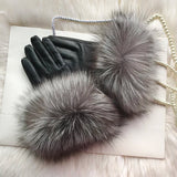 Real Sheepskin Fox Fur Gloves Women's Genuine Leather Glove Winter Warm Fashion Style Natural Fluffy Fox Fur Oversized Customize