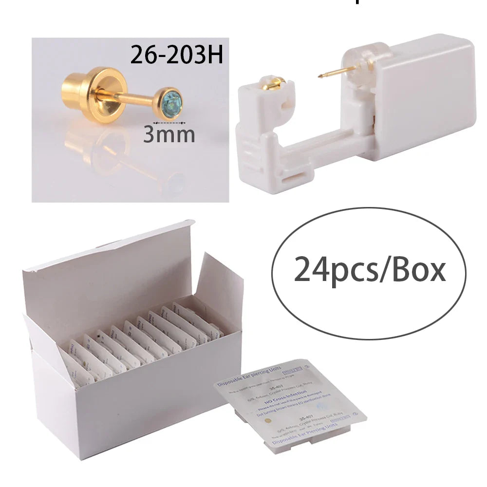 24pcs/Box NO PAIN Piercer Tool Machine Kit Stud Disposable Sterile Ear Piercing Unit Cartilage Tragus Helix Piercing Gun Jewelry