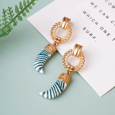 Vintage Leaves Earrings Heavy Metal Gold Studs Tassel Ethnic Geometric Pendant Y2K For Women Bohemian Jewelry