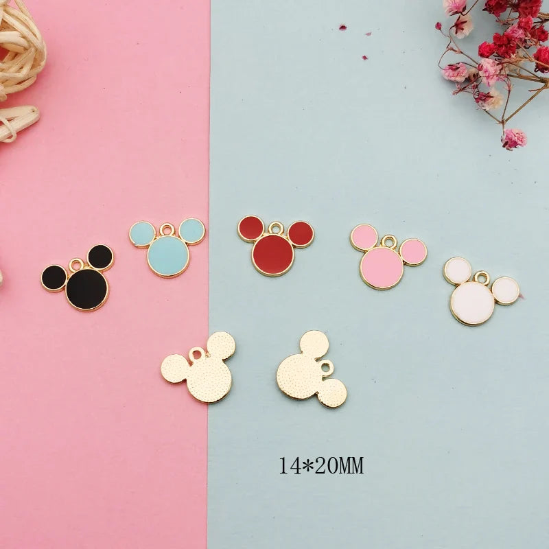 20pcs Drop Oil Mickey Head Shaped Enamel Charms Pendants Fit DIY Earring Bracelet Floating Hair Jewelry Accessories Gift 14*20mm