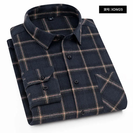 Quality Flannel Plaid Men Shirt Cotton Spring Autumn Casual Long Sleeve Dress Shirts Soft Comfort Slim Fit Button Down Clothes