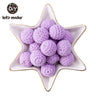 Let's Make 100Pcs Crochet Beaded Wood Teether 16mm Round Baby Wooden Teether Crochet Toys Braided Teething Beads Baby Oral Care