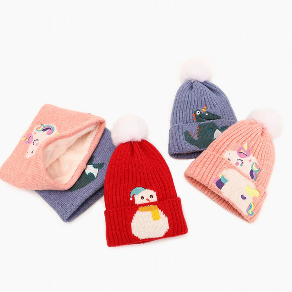 Children’s Hat Set 2021 Autumn And Winter Dinosaur Unicorn Baby Knitting Cap Cartoon Scarf Warm Wool Cap