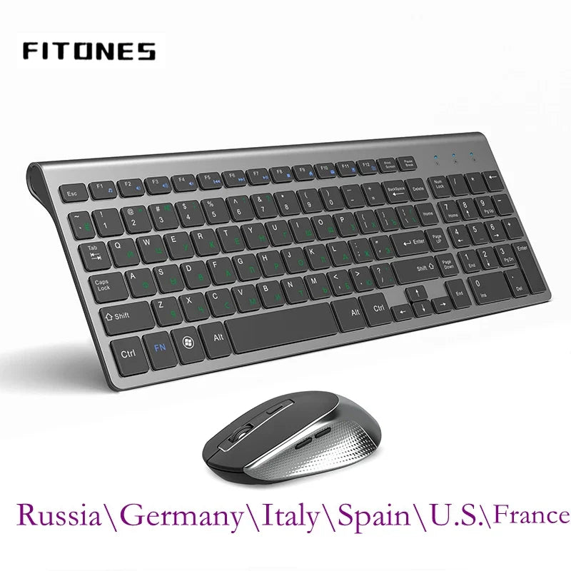 Russian Spain USA French Ltalian German UK layout Wireless Keyboard and Mouse Combo Silent Mice for PC Laptop, Computer Windows.