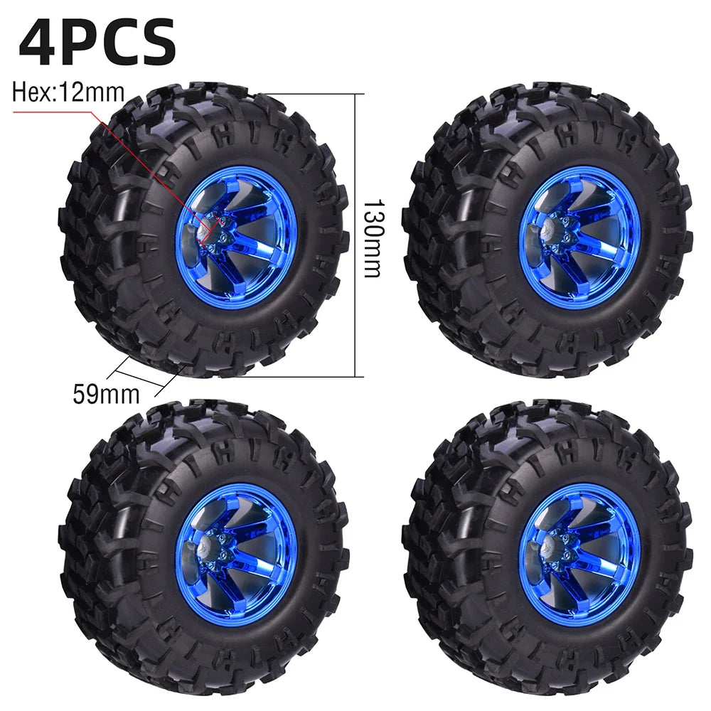 4PCS 12mm Hub 1/10 Tyre Wheel 120mm 125mm 130mm Monster Truck Tires Wheels Buggy RC Car Crawler Traxxas Scx10 Buggy