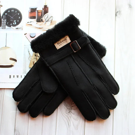 Sheepskin Fur Gloves Men's Thick Winter Warm Large Size Outdoor Windproof Cold Hand Stitching Sewn Leather Finger Gloves