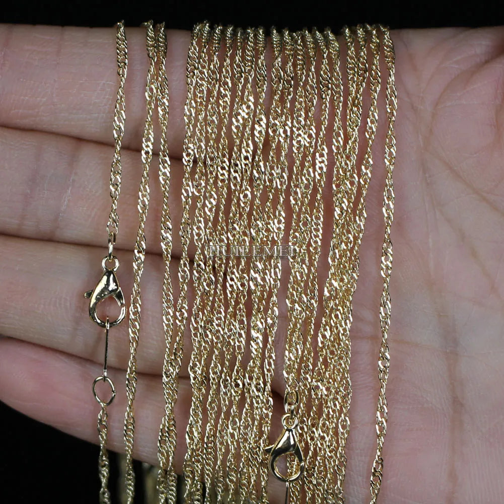 Wholesale Lots 10pcs/lot 2mm KC Gold Color Water Wave Chain Necklaces 16" 18" 20" 24" Fashion Jewelry Necklace Chains