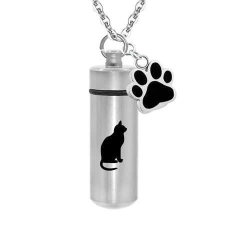 Lovely Pet Paw Cylinder Cremation Pendant Jewelry Ashes Holder Keepsake Cat Dog Memorial Urn Necklace Aluminum Alloy