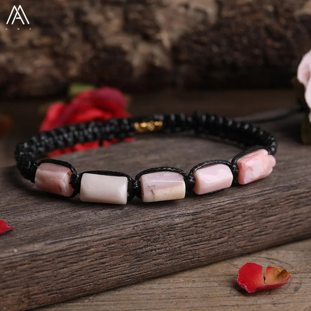 Natural Black Tourmaline Nugget Beads Knotted Handmade Woven Bracelet Women Stone Beads Braid Bracelet Adjustable N0456AMI