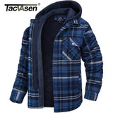 TACVASEN Men's Flannel Shirt Jacket with Removable Hood Plaid Quilted Lined Winter Coats Thick Hoodie Outwear Man Fleece Shirts