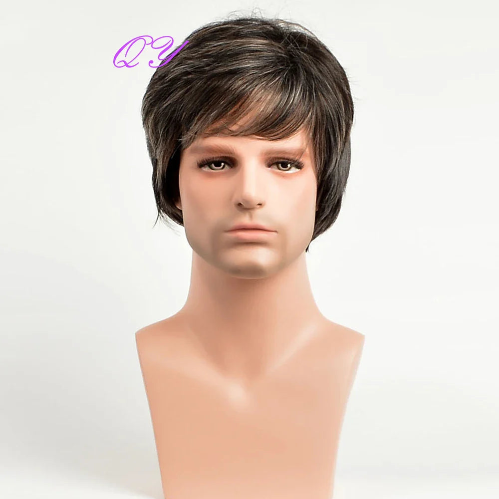 Synthetic Man Wigs  Black Short Curly For Men Wigs With High Temperature Fiber Daily Wear Curl Fashion Hairstyle Male Wig