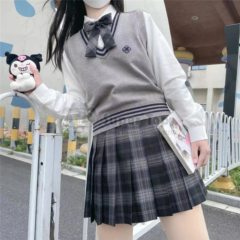 Women's Genuine JK Uniform Vest Thin Spring Autumn Uniform Original Japanese Student Knitted Gilet Vest Short Sleeveless Sweater