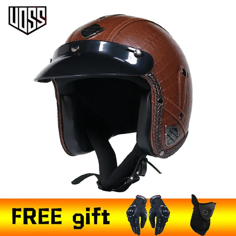 2020 New PU Leather retro Helmets 3/4 Motorcycle Chopper Bike helmet open face vintage motorcycle helmet