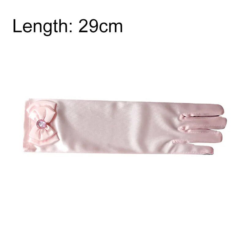 Children’s Dance Princess Long Tube High-grade Satin Stretch Gloves Girl Bow With Beads Gloves Children 's Day Birthday Gifts