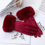 Korean Suede Leather Sports Cycling Warm Gloves Women's Winter Plus Velvet Thicken Full Finger Touch Screen Driving Mittens H92