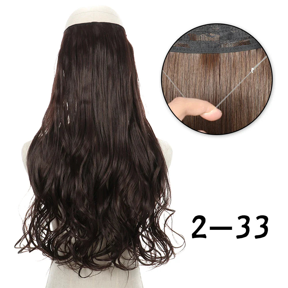 Hair Extensions No Clips Synthetic Fake Hair Ombre Pink Blonde Brown Black Natural Wavy Curly False Hair Piece For Woman