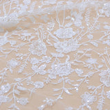 Snow White, Ivory Sequined Tulle Lace Fabric for Wedding Dress 2021 NEW Arrival High Quality Florals Embroidery Lace Free Ship