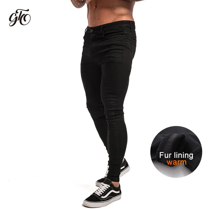 GINGTTO Jeans Men Elastic Waist Skinny Jeans Men 2020 Stretch Ripped Pants Streetwear Mens Denim Jeans Blue