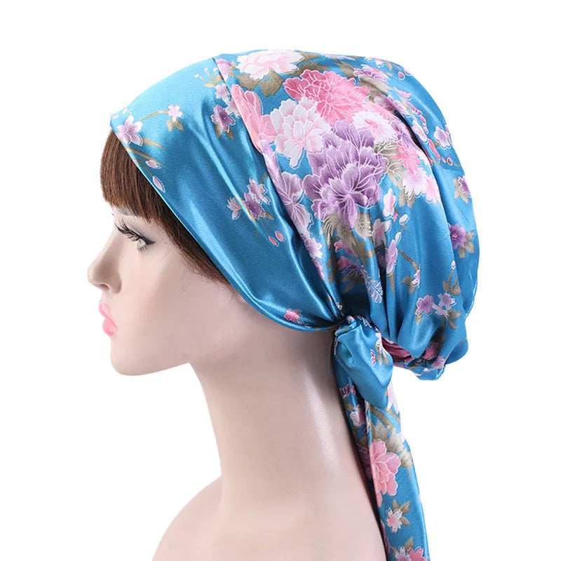 New Women Silk Satin Night Sleeping Cap Head Wrap Bowknot Turban Pre Tied Fitted Bandana Chemo Cap Nightcap Hair Loss Patients