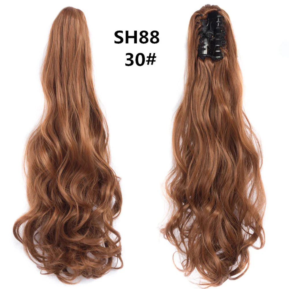 Budabuda 24Inch Long Straight Ponytail Hair Extensions For Women Synthetic Claw On Ponytail Hairpiece Black Blonde Brown