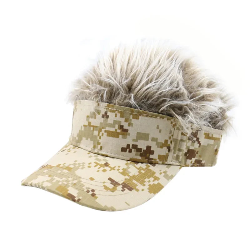 Winfox Men Women Camouflage Fake Flair Hair Baseball Cap Camo Sun Visor Fun Halloween Party Toupee Hat Golf Caps Gorra Hombre