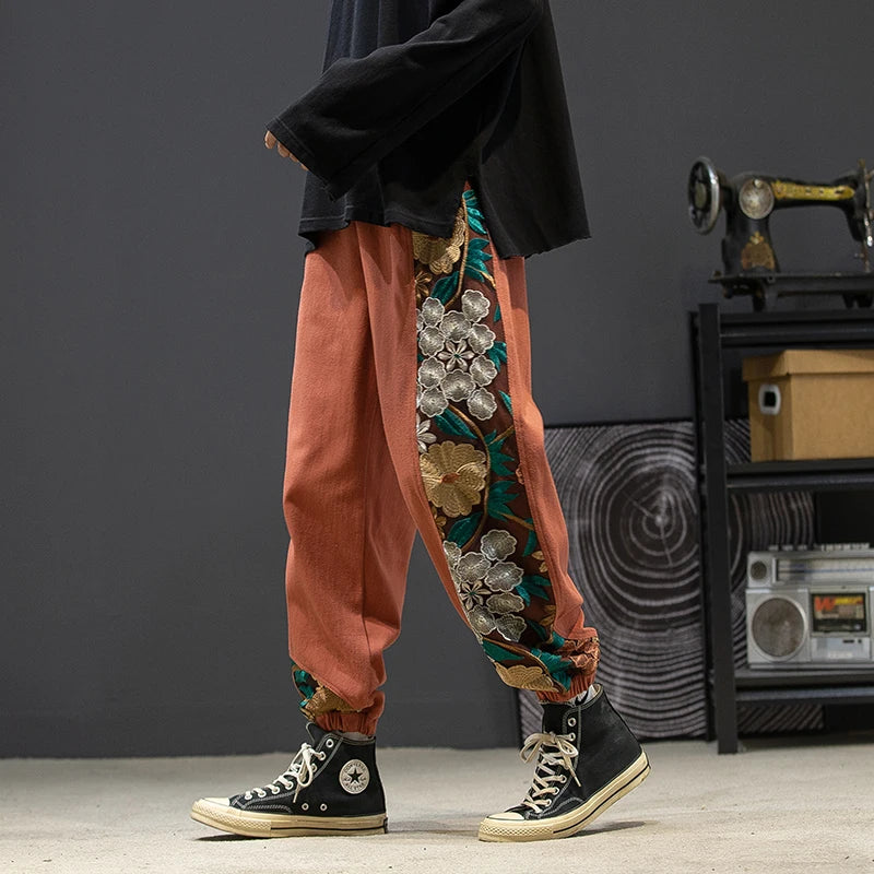 Spring Autumn Fashion Plus Size Casual Pants Men Clothing Embroidery Patchwork Harem Trousers Oversized Harajuku Joggers Male