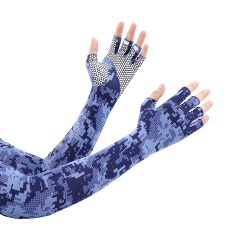 Men’ s Cycling Gloves, Sun-Resistant Floral Print Half-Finger Gloves with Oversleeve for Boys