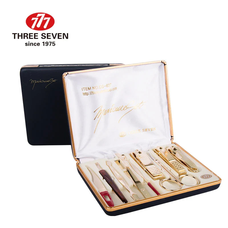 THREE SEVEN/777 Luxury Nail Clippers Trimmers Kit 14K Gold-plated Earpick/Nail file/Eyebrow clip 9 in 1 Nail Art & Tools Kits