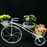 Outdoor Indoor Flower Pot Black/White Bicycle Plant Stand Yard Iron Basket Shelf Home Garden Decor