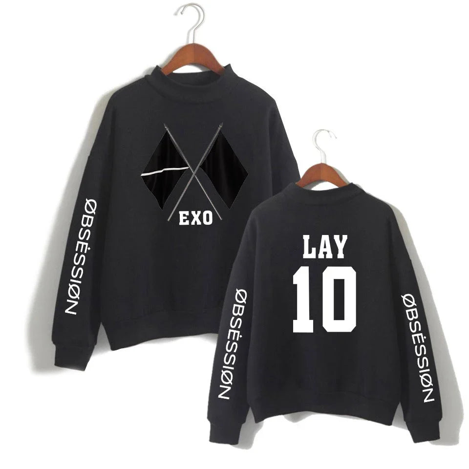 KPOP EXO NEW ALBUM Sixth Album OBSESSION WE ARE ONE EXO Print Women/Men High Collar Sweatshirt Casual Turtlenecks Clothes