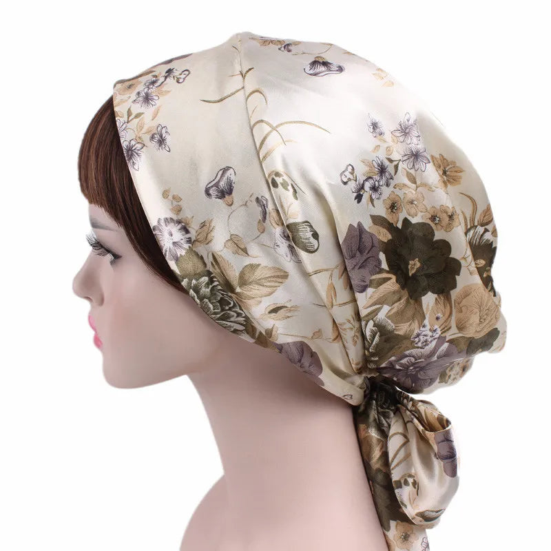 New Women Silk Satin Night Sleeping Cap Head Wrap Bowknot Turban Pre Tied Fitted Bandana Chemo Cap Nightcap Hair Loss Patients