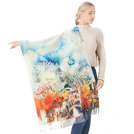 New Cashmere Scarf Women Digital Printing Pashmina Shawl Wraps Gustav Klimt Oil Painting Der Kuss Bandana Femme Foulard Tassels