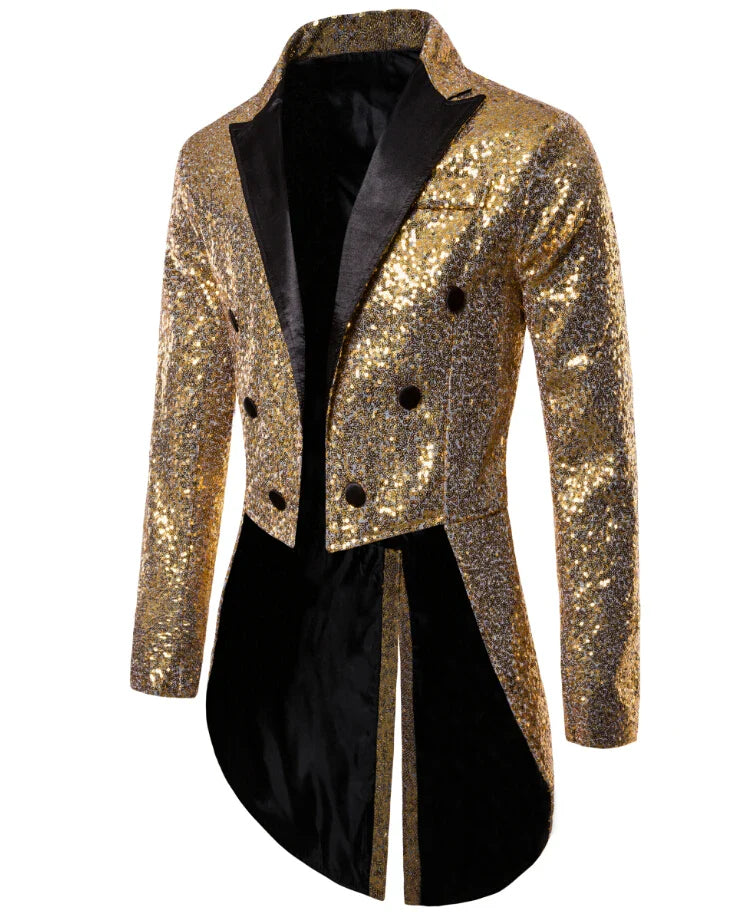 Men’ s Suit, Sequins Turn-Down Collar Long Sleeve Swallow-Tailed Coat for Men, S/M/L/XL/XXL