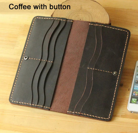 Handmade Vintage Crazy horse Genuine Leather Wallet men Leather long wallet clutch bag male purse money clips money bag