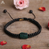 Natural Black Tourmaline Single Beads Woven Adjustable Bracelet Boho Women 6mm Black Lava Stone Beads Mala Bracelet N0383AMC