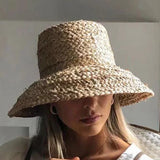 Fashion Women Wide Brim Raffia Hat Women Vacation Beach Hats Flat Top Straw Hat Summer Sun Hat Ladies UV Bucket Hat Wholesale