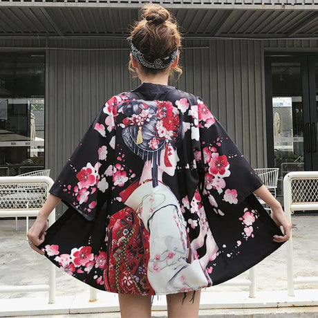 Japanese Kimono Traditional Clothing Crane Carp Anime Kimono Dress Shirts Women Samurai Haori Hombre Yukata Man Cardigan Shirt