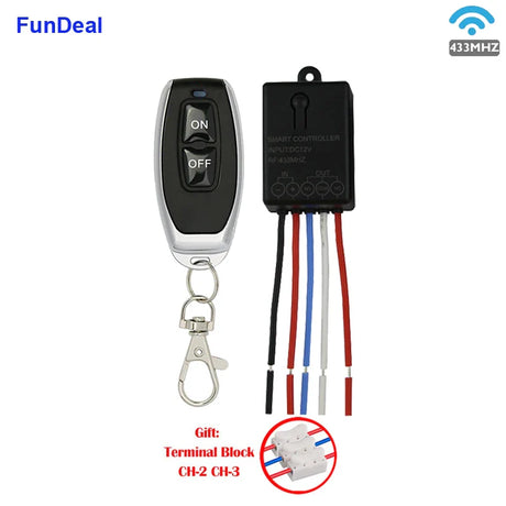 FunDeal 433Mhz Universal Wireless Remote Control Switch DC 12V 1CH Relay Receiver Module RF Transmitter On Off Remote Controls