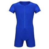 Mens Pajamas Undershirts One-piece Leotard Jumpsuit Male Short Sleeve Front Zipper Elastic Soft Boxer Briefs Bodysuit Swimwear